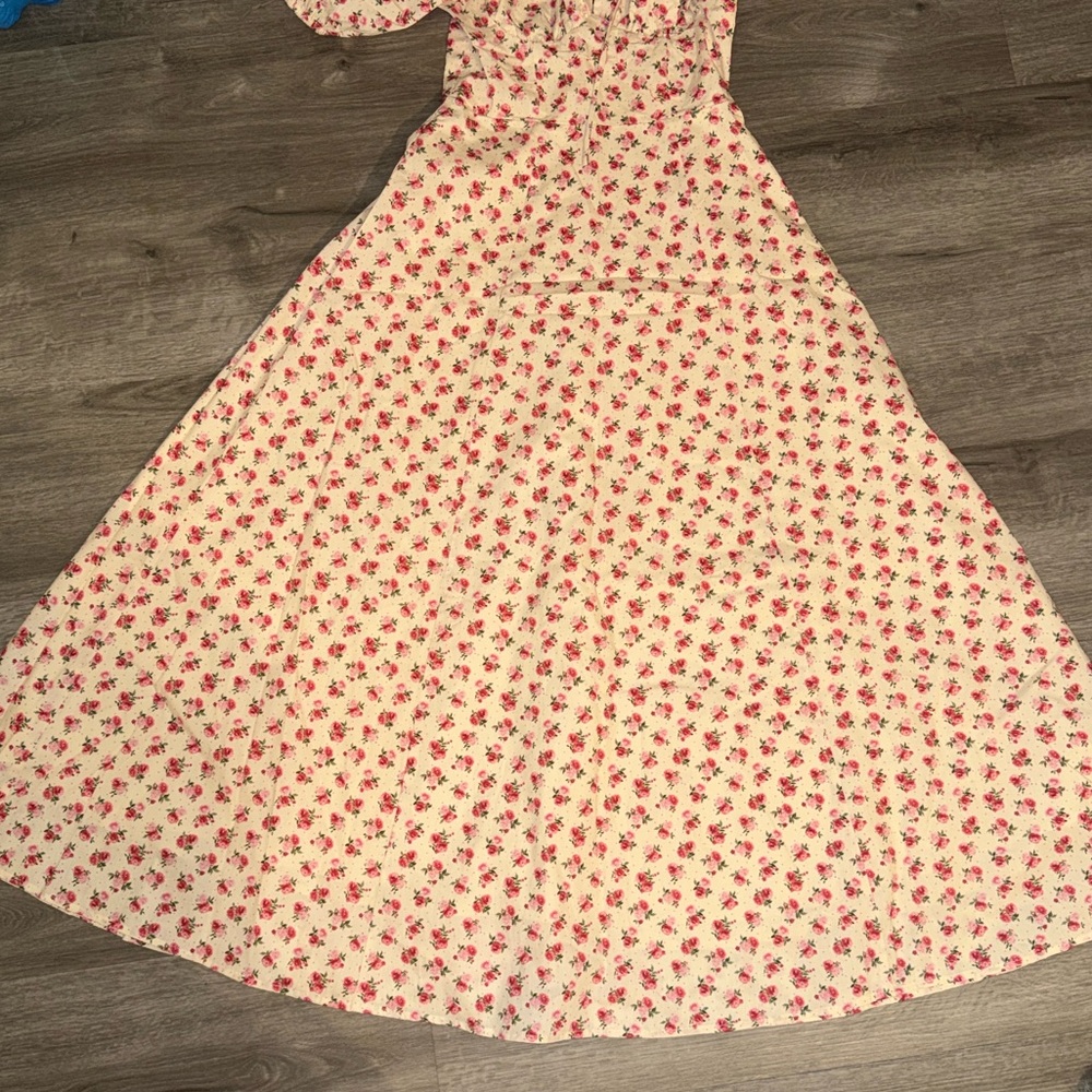 Moon River Floral Puff Sleeve Midi Dress floral print - Picture 4 of 15